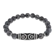 Браслет с 6-глазой бусиной Дзи и нат.камнем Лабрадор BSDS8-12-08