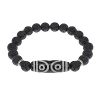 Браслет с 6-глазой бусиной Дзи и нат.камнем Лава BSDS8-12-09