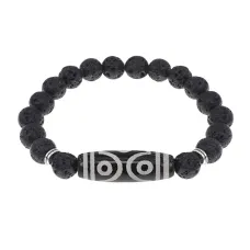 Браслет с 6-глазой бусиной Дзи и нат.камнем Лава BSDS8-12-09