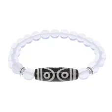 Браслет с 6-глазой бусиной Дзи и синт.камнем Лунный камень BSDS8-12-11