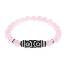 Браслет с 6-глазой бусиной Дзи и нат.камнем Розовый кварц BSDS8-12-15