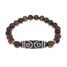 Браслет с 6-глазой бусиной Дзи и нат.камнем Тигровый глаз BSDS8-12-19