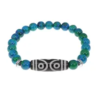 Браслет с 6-глазой бусиной Дзи и синт.камнем Хризоколла BSDS8-12-21