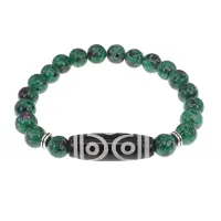 Браслет с 6-глазой бусиной Дзи и синт.камнем Цоизит BSDS8-12-22