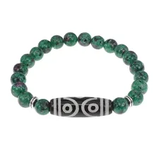 Браслет с 6-глазой бусиной Дзи и синт.камнем Цоизит BSDS8-12-22