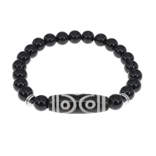 Браслет с 6-глазой бусиной Дзи и нат.камнем Черный агат BSDS8-12-23