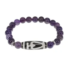 Браслет бусиной Дзи Бумпа и нат.камнем Аметист BSDS8-13-03