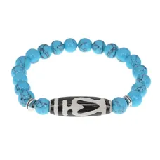 Браслет бусиной Дзи Бумпа и синт.камнем Бирюза BSDS8-13-05