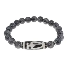 Браслет бусиной Дзи Бумпа и нат.камнем Лабрадор BSDS8-13-08
