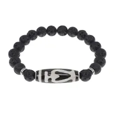 Браслет бусиной Дзи Бумпа и нат.камнем Лава BSDS8-13-09