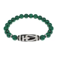 Браслет бусиной Дзи Бумпа и синт.камнем Малахит BSDS8-13-12