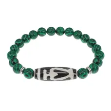 Браслет бусиной Дзи Бумпа и синт.камнем Малахит BSDS8-13-12