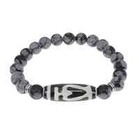 Браслет бусиной Дзи Бумпа и нат.камнем Снежный обсидиан BSDS8-13-14