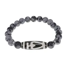 Браслет бусиной Дзи Бумпа и нат.камнем Снежный обсидиан BSDS8-13-14