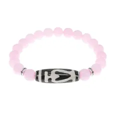 Браслет бусиной Дзи Бумпа и нат.камнем Розовый кварц BSDS8-13-15