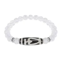 Браслет бусиной Дзи Бумпа и синт.камнем Сахарный кварц BSDS8-13-16