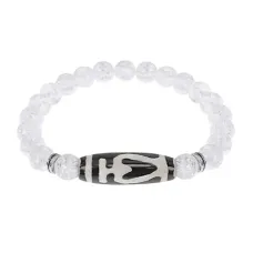 Браслет бусиной Дзи Бумпа и синт.камнем Сахарный кварц BSDS8-13-16