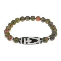 Браслет бусиной Дзи Бумпа и нат.камнем Унакит BSDS8-13-20