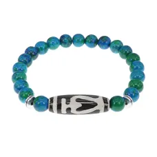 Браслет бусиной Дзи Бумпа и синтетическим камнем Хризоколла BSDS8-13-21