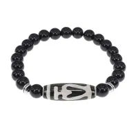 Браслет бусиной Дзи Бумпа и нат.камнем Черный агат BSDS8-13-23