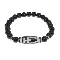 Браслет бусиной Дзи Бумпа и нат.камнем Черный агат BSDS8-13-23
