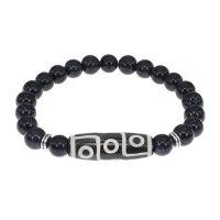 Браслет с 9-глазой бусиной Дзи и синт.камнем Синий авантюрин BSDS8-15-02