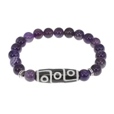 Браслет с 9-глазой бусиной Дзи и нат.камнем Аметист BSDS8-15-03