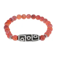 Браслет с 9-глазой бусиной Дзи и нат.камнем Африканский агат BSDS8-15-04