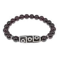 Браслет с 9-глазой бусиной Дзи и нат.камнем Гранат BSDS8-15-06