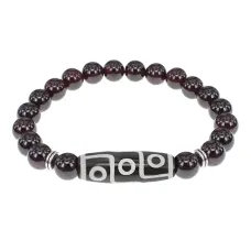 Браслет с 9-глазой бусиной Дзи и нат.камнем Гранат BSDS8-15-06