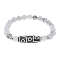 Браслет с 9-глазой бусиной Дзи и нат.камнем Кахолонг BSDS8-15-07