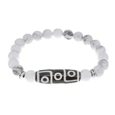 Браслет с 9-глазой бусиной Дзи и нат.камнем Кахолонг BSDS8-15-07
