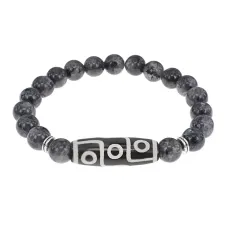 Браслет с 9-глазой бусиной Дзи и нат.камнем Лабрадор BSDS8-15-08