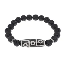 Браслет с 9-глазой бусиной Дзи и нат.камнем Лава BSDS8-15-09