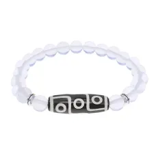 Браслет с 9-глазой бусиной Дзи и синт. камнем Лунный камень BSDS8-15-11