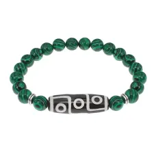 Браслет с 9-глазой бусиной Дзи и синт.камнем Малахит BSDS8-15-12
