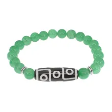 Браслет с 9-глазой бусиной Дзи и нат.камнем Нефрит BSDS8-15-13