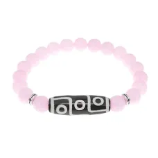 Браслет с 9-глазой бусиной Дзи и нат.камнем Розовый кварц BSDS8-15-15