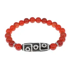 Браслет с 9-глазой бусиной Дзи и нат.камнем Сердолик BSDS8-15-17
