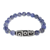 Браслет с 9-глазой бусиной Дзи и нат.камнем Содалит BSDS8-15-18