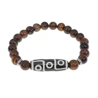 Браслет с 9-глазой бусиной Дзи и нат.камнем Тигровый глаз BSDS8-15-19