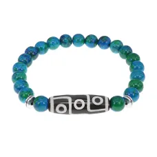 Браслет с 9-глазой бусиной Дзи и синтетическим камнем Хризоколла BSDS8-15-21