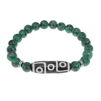 Браслет с 9-глазой бусиной Дзи и синт.камнем Цоизит BSDS8-15-22