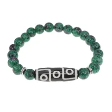 Браслет с 9-глазой бусиной Дзи и синт.камнем Цоизит BSDS8-15-22
