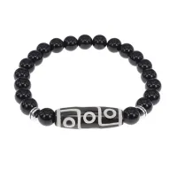 Браслет с 9-глазой бусиной Дзи и нат.камнем Черный агат BSDS8-15-23