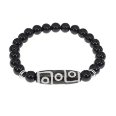 Браслет с 9-глазой бусиной Дзи и нат.камнем Черный агат BSDS8-15-23