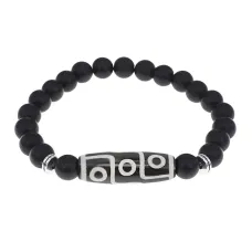 Браслет с 9-глазой бусиной Дзи и синт.камнем Шунгит BSDS8-15-24