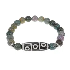 Браслет с 9-глазой бусиной Дзи и нат.камнем Яшма BSDS8-15-25
