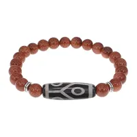 Браслет с 6-глазой бусиной Дзи и синт.камнем Коричневый авантюрин BSDS8-16-01