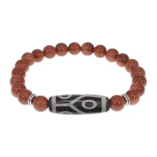 Браслет с 6-глазой бусиной Дзи и синт.камнем Коричневый авантюрин BSDS8-16-01